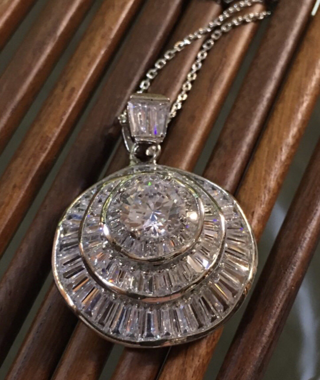 18k White Gold Filled Pendant Necklace made w Swarovski Crystal Solitaire Stone