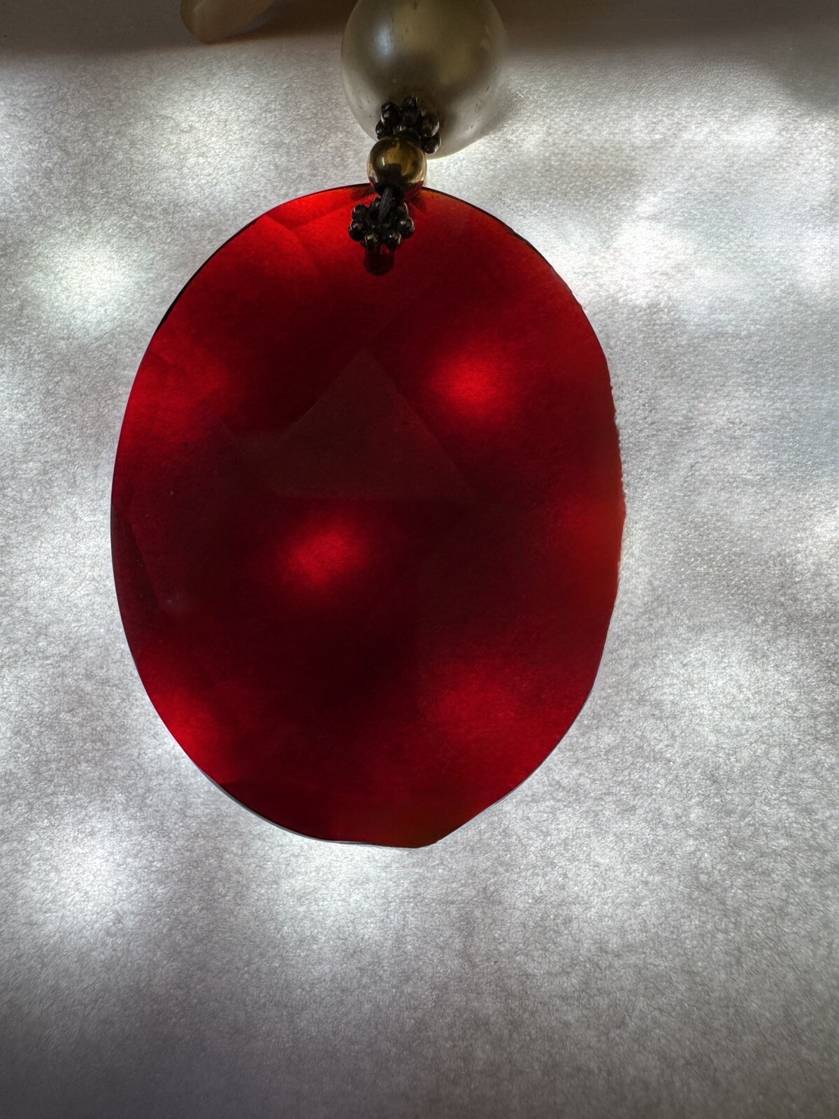 Beautiful Vintage Shell Necklace With Red Bezel Pendant