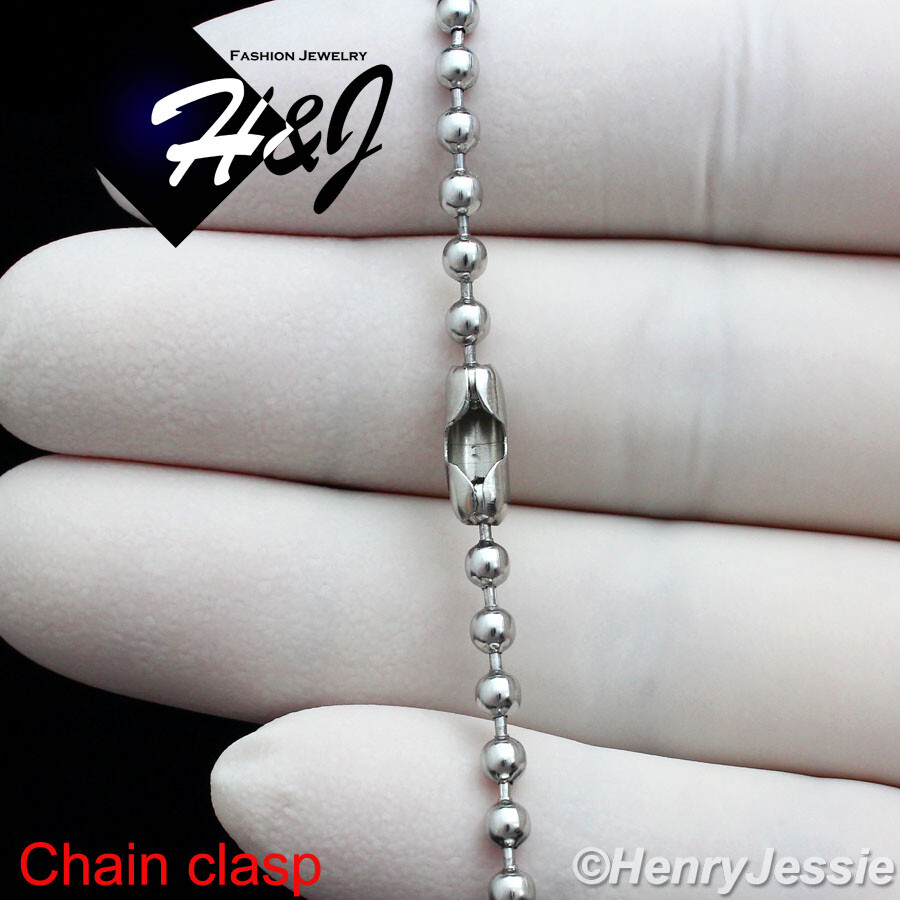 24″MEN Stainless Steel 2.5mm Silver Bead Chain ICY Black CZ DogTag Pendant*B43