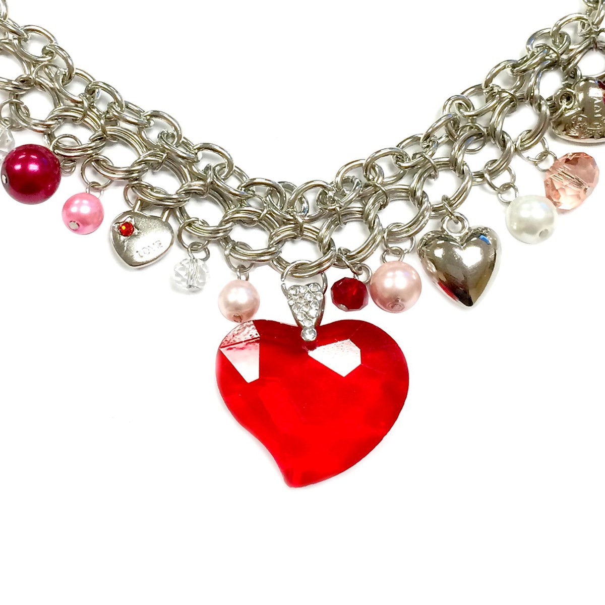 Heart Necklace Valentine’s Day Gift for Woman Love RED Beaded Chain Necklace 18″