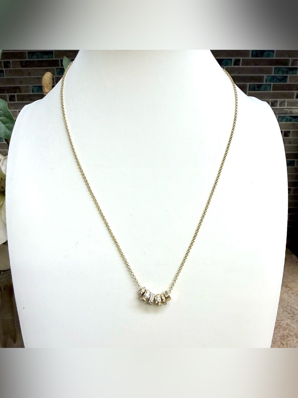 BaubleBar Gold Tone Pavé Crystal & Polished Multi Ring Slider Necklace