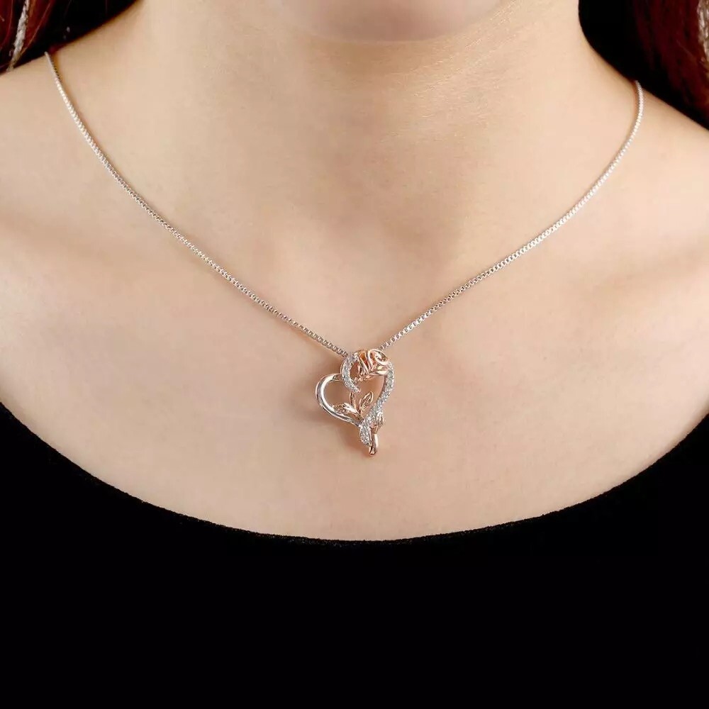 Rose Flower Heart Pendant Necklace Gift for Mom Wife Daughter Jewelry birthday