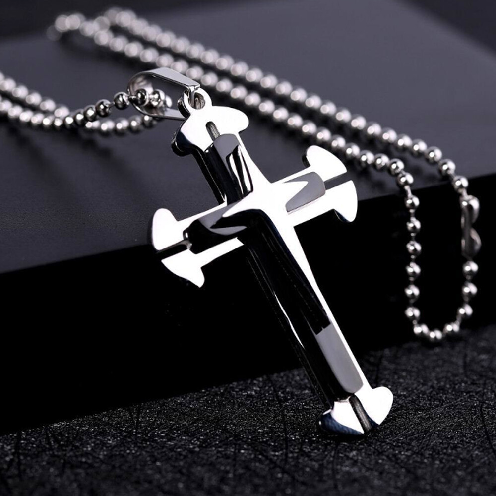 Cool Boys Mens Stainless Steel Cross Pendant Necklace with 20” Bead Chain New