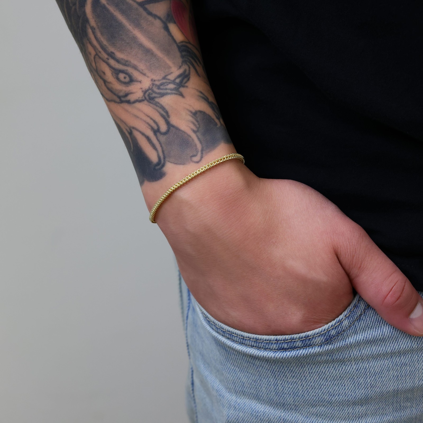 14k Yellow Gold 2.5mm Franco Box Square Wheat Foxtail Bracelet Chain Mens 8″