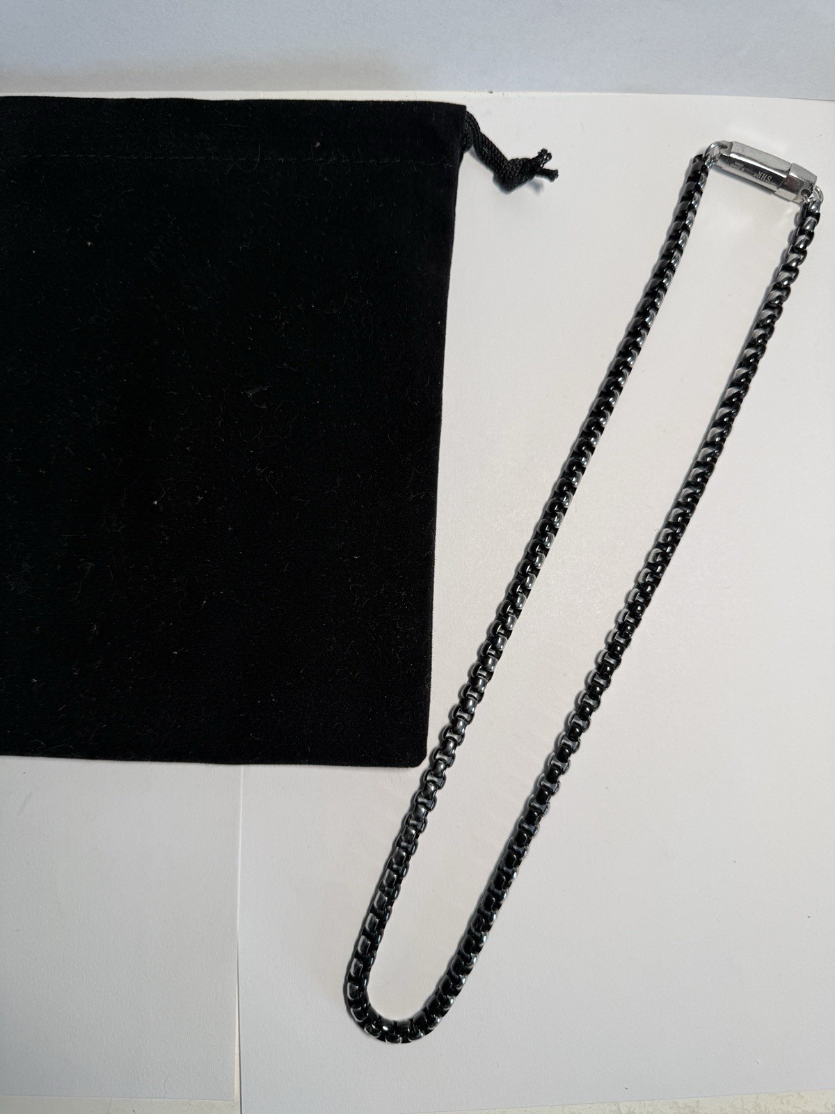 Black Metal Curb Link Chain Necklace, Chain Style, Box Clasp, No Stone