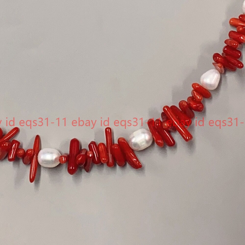 Red coral Baroque pearl necklace irregular Gemstone Cluster Fashion Flawless