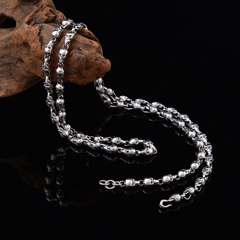 SKULL LINK CHAIN Necklace HEAVY Biker Gothic Statement 5mm 18″-28″ S925 Silver