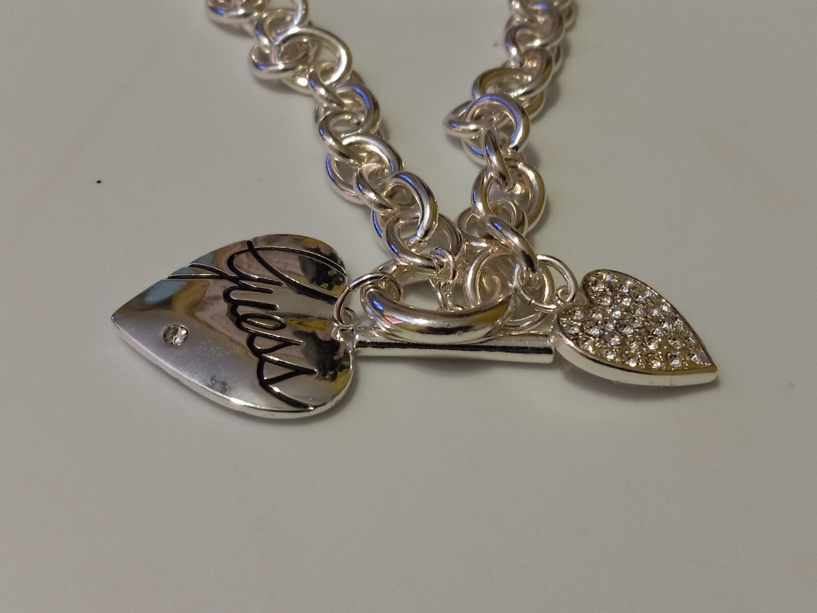 GUESS Silver Logo Heart Toggle Pendant Necklace NWT $30