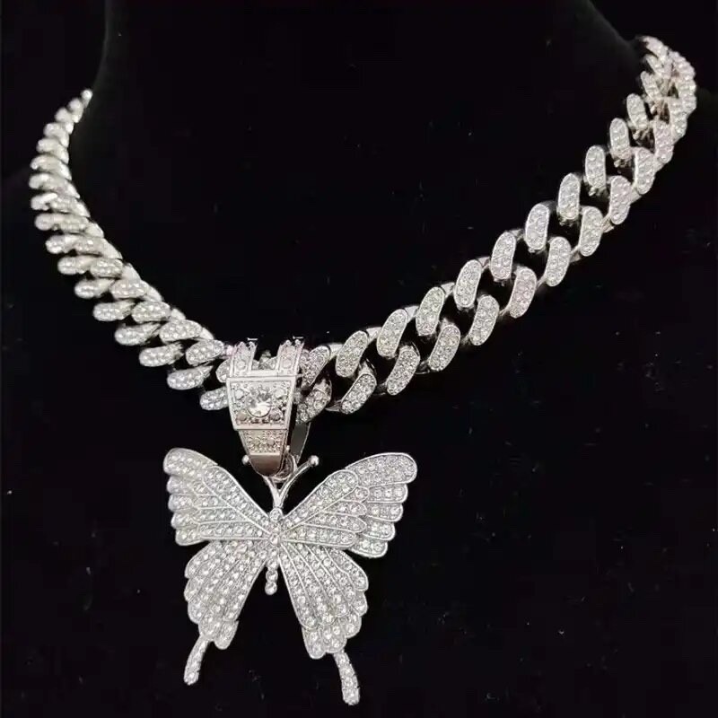 14K White Gold Plated CZ’s Iced Out Butterfly Charm With 14MM Bail (No Chain)