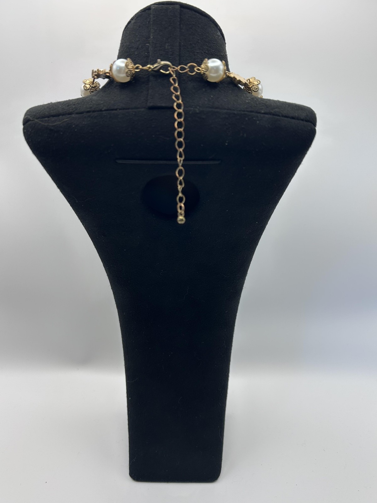 Necklace Gold Tone Multicolor Rhinestone Imitation Pearl Beaded Statement 19 In