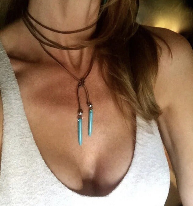 Long Turquoise Leather Necklace Suede Wrap Around Choker