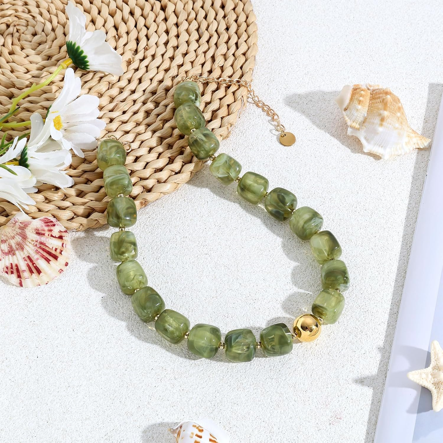 Chunky Beaded Necklace for Women Colorful Boho Large Square Resin Beaded Modern