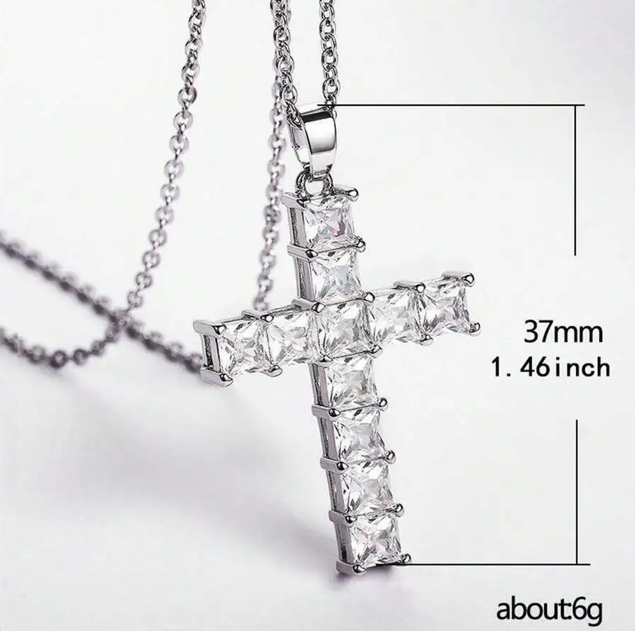 1pc Gold Cross Pendant Necklace – Multicolor Crystal Religious Jewelry for Women