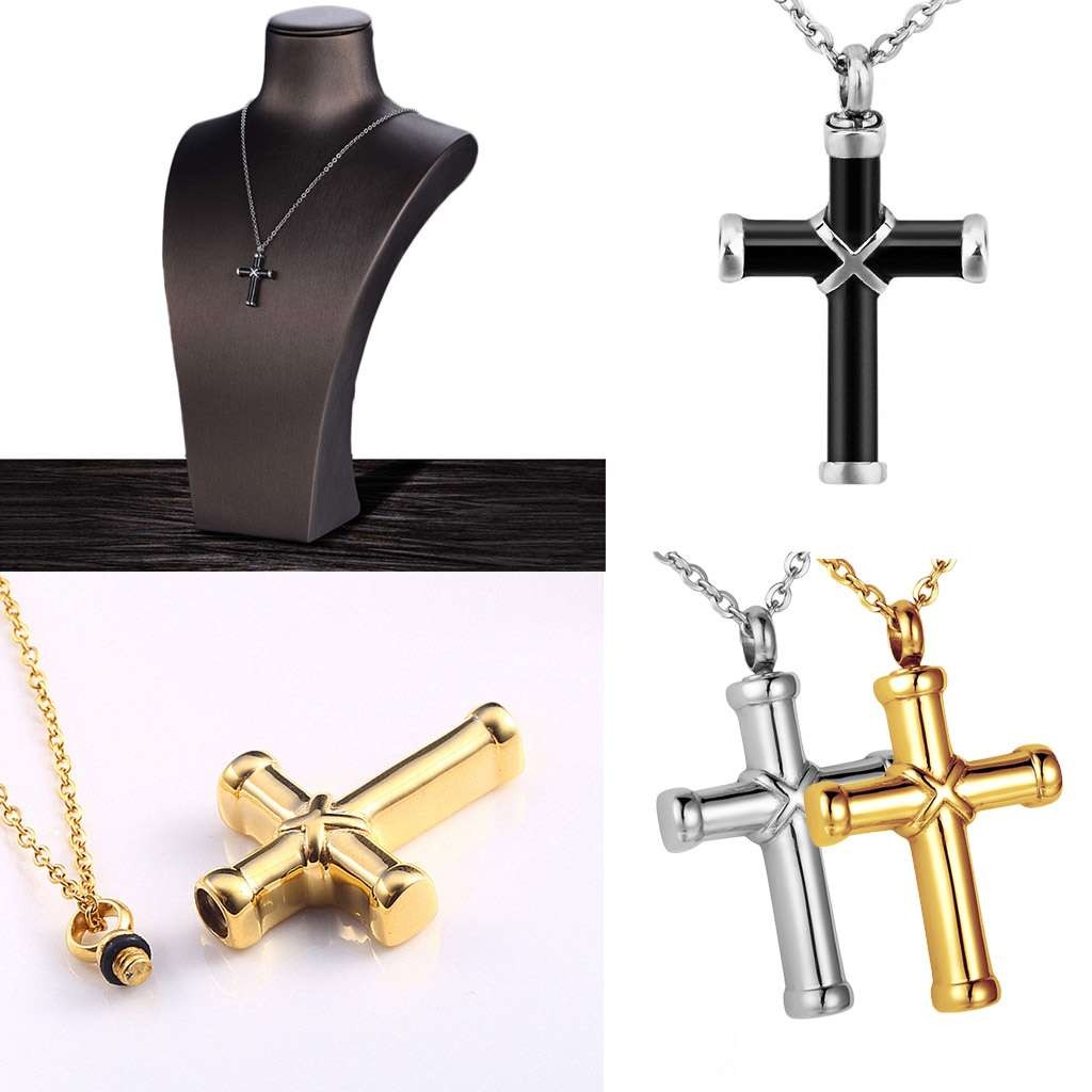 Stainless Steel Adult Unisex Figaro Chain Necklace Cross Pendant Memorial Gift