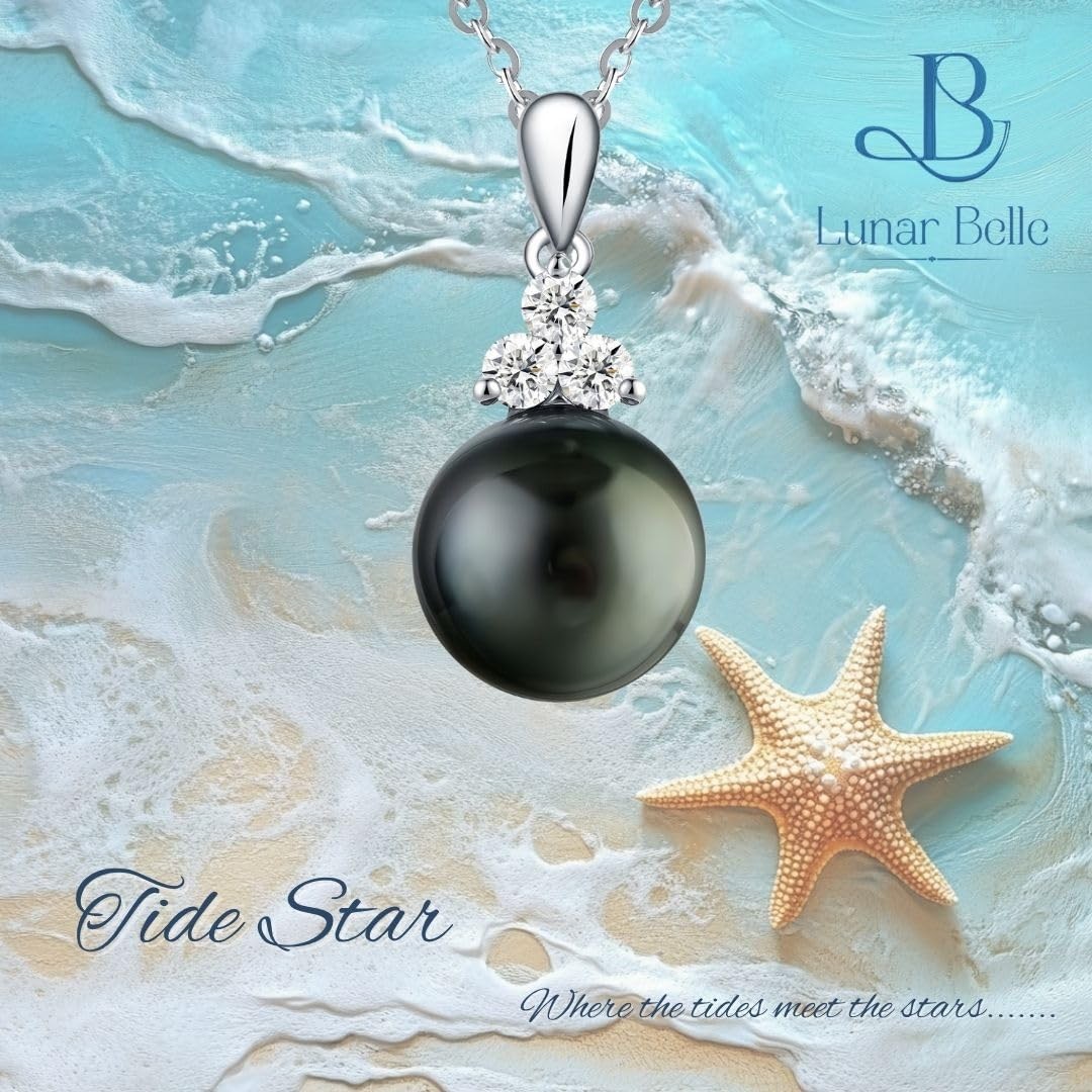 Sterling Silver Black Pearl Pendant Necklace with Moissanite, Elegant Jewelry…