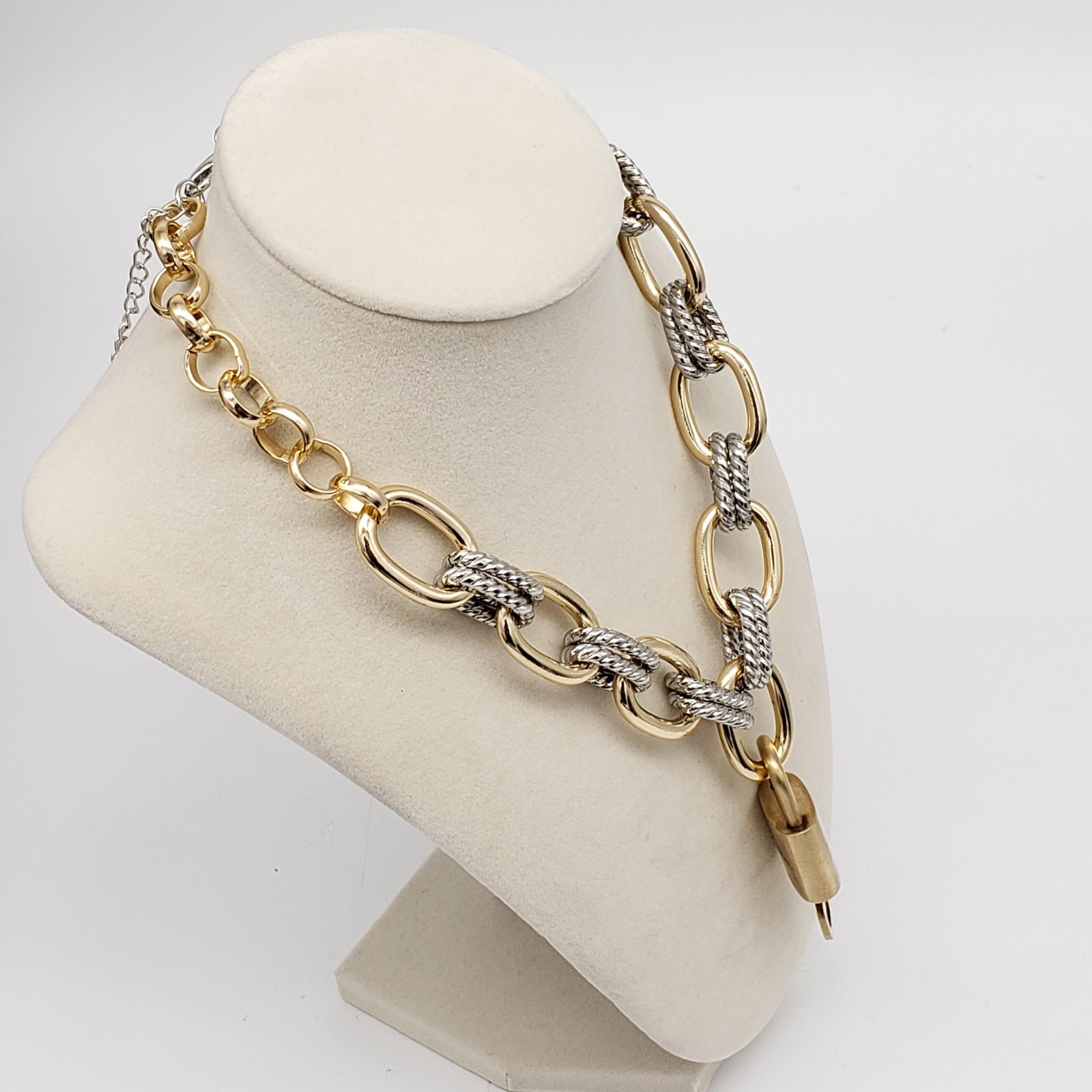 Authentic Louis Vuitton Gold Padlock w/ Unbranded Fashion Geometry Necklace