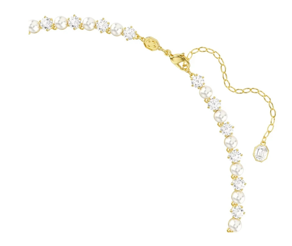 Swarovski Matrix Tennis necklace Crystal pearl, Round cut White Gold-tone plated