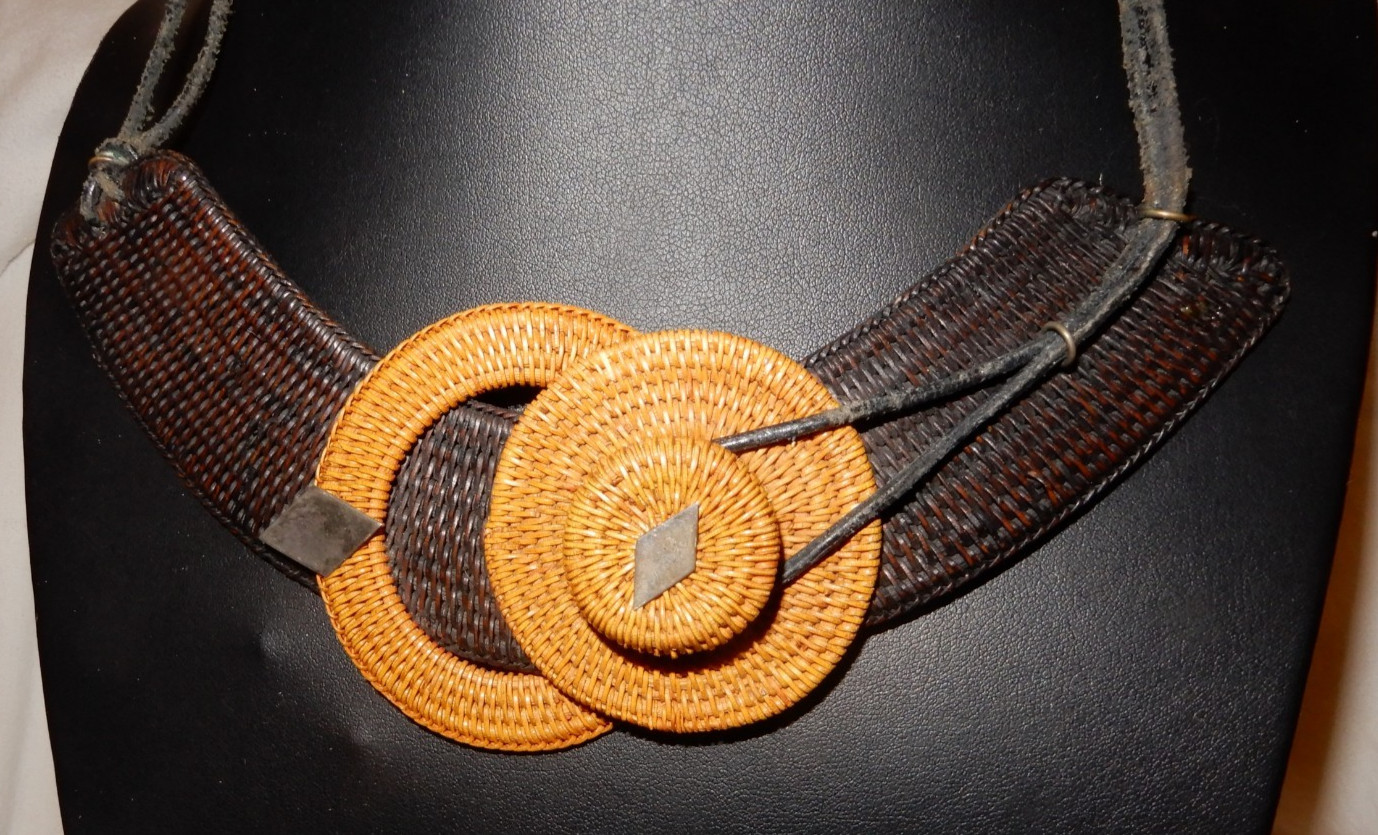 Jewelry – Woven Two Toned Rattan Indonesian Choker Necklace on Adjustable Cord