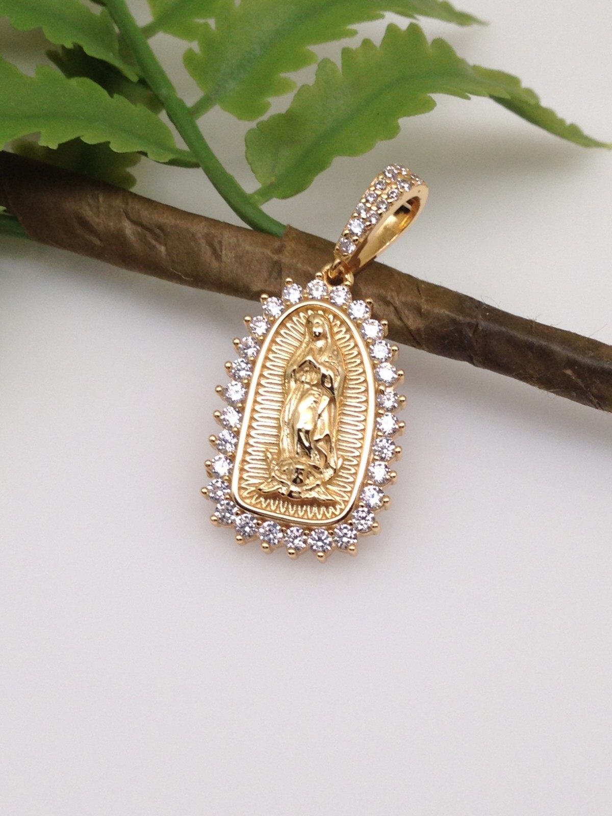 925 Sterling Silver Gold Guadalupe Pendant CZ Women Girls 20mm(0.79″)/32mm1.26″