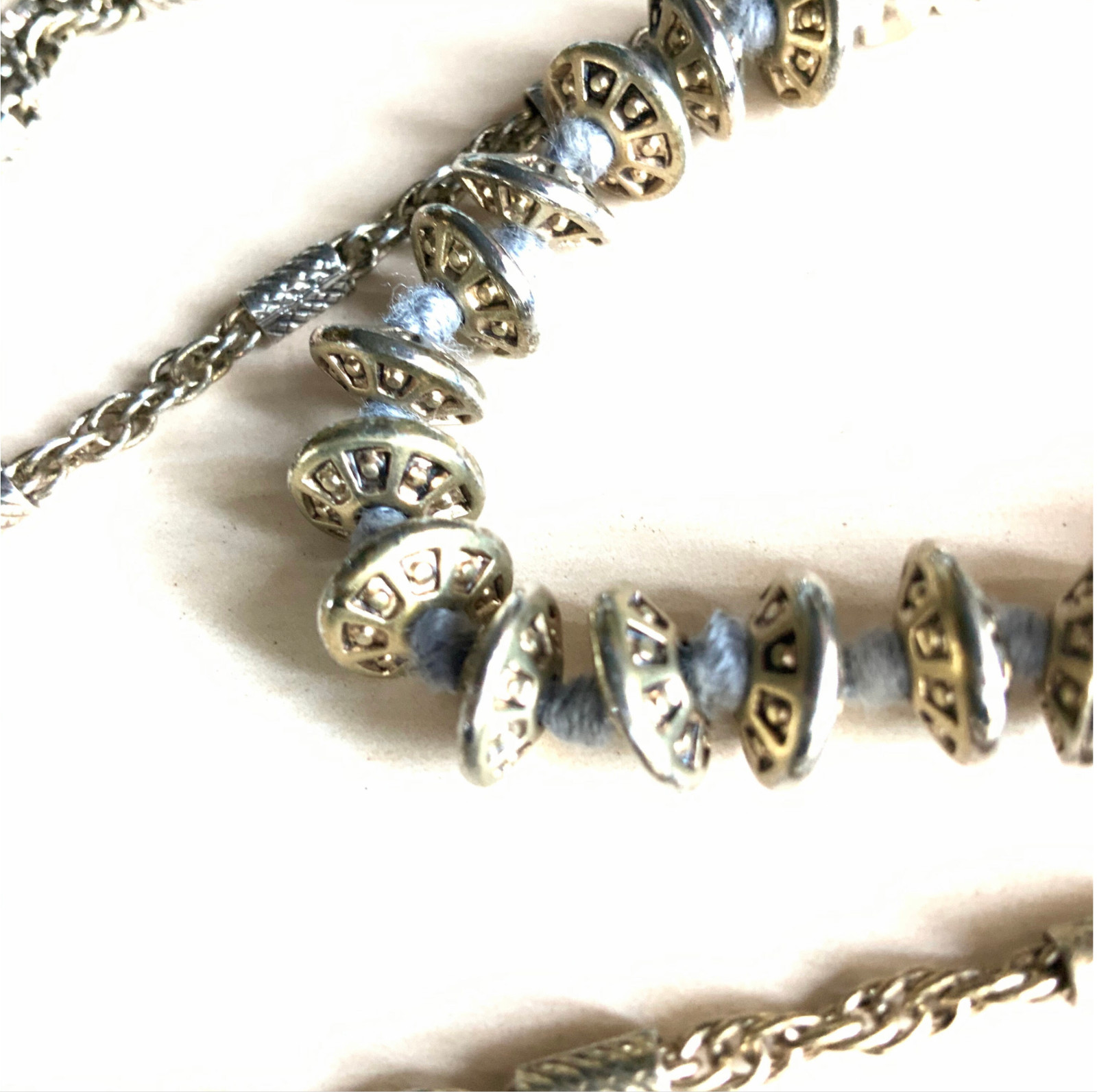 Vintage tassel necklace ST. THOMAS rhinestone antiqued gold multi strand layered