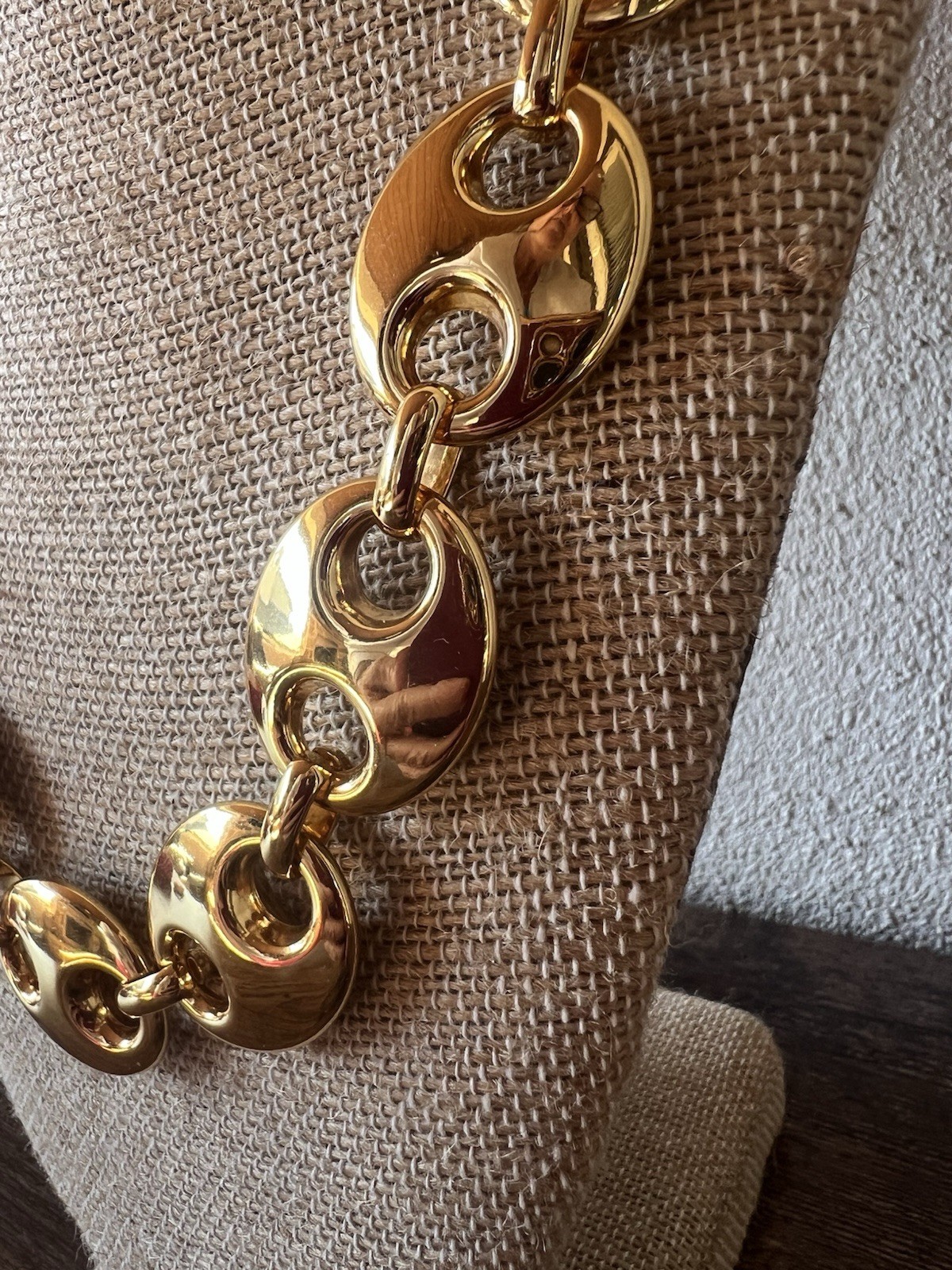 $155 X-Large Adjustable Golden Puffy Mariner Coffee Bean Link Statement Necklace