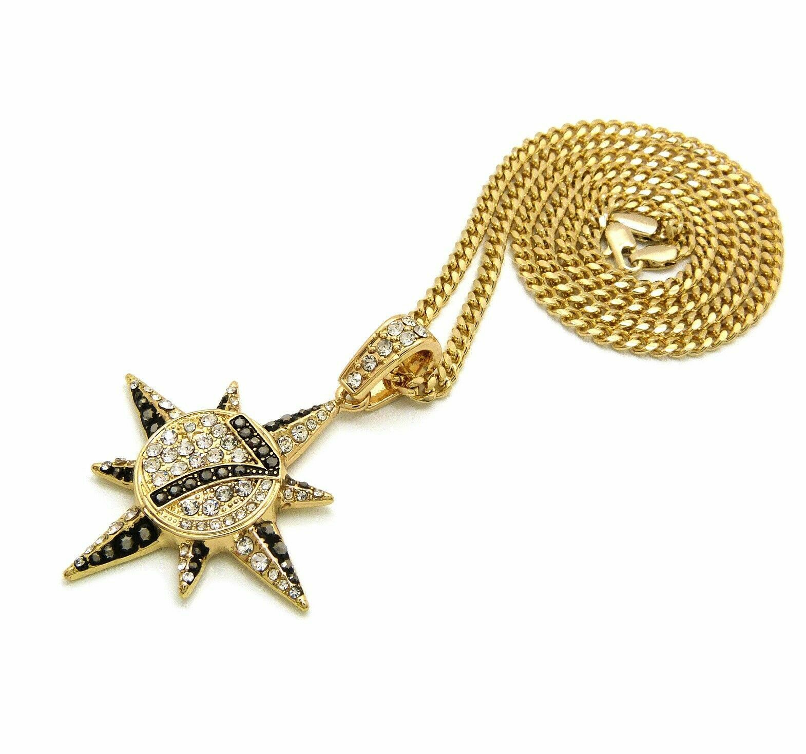 HIP HOP 5 PERCENTER 7 STAR PENDANT & 24″ BOX CUBAN ROPE CHAIN HIP HOP NECKLACE