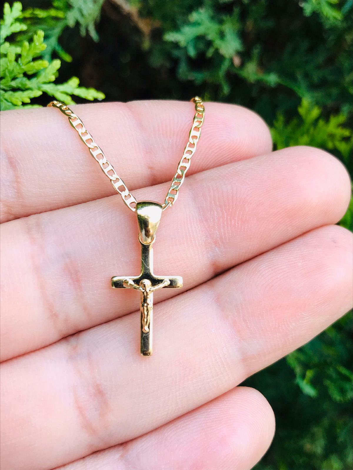 Kids Cross Necklace Chain 18K Gold Filled Jesus Pendant 19x11mm, Dije de Cruz