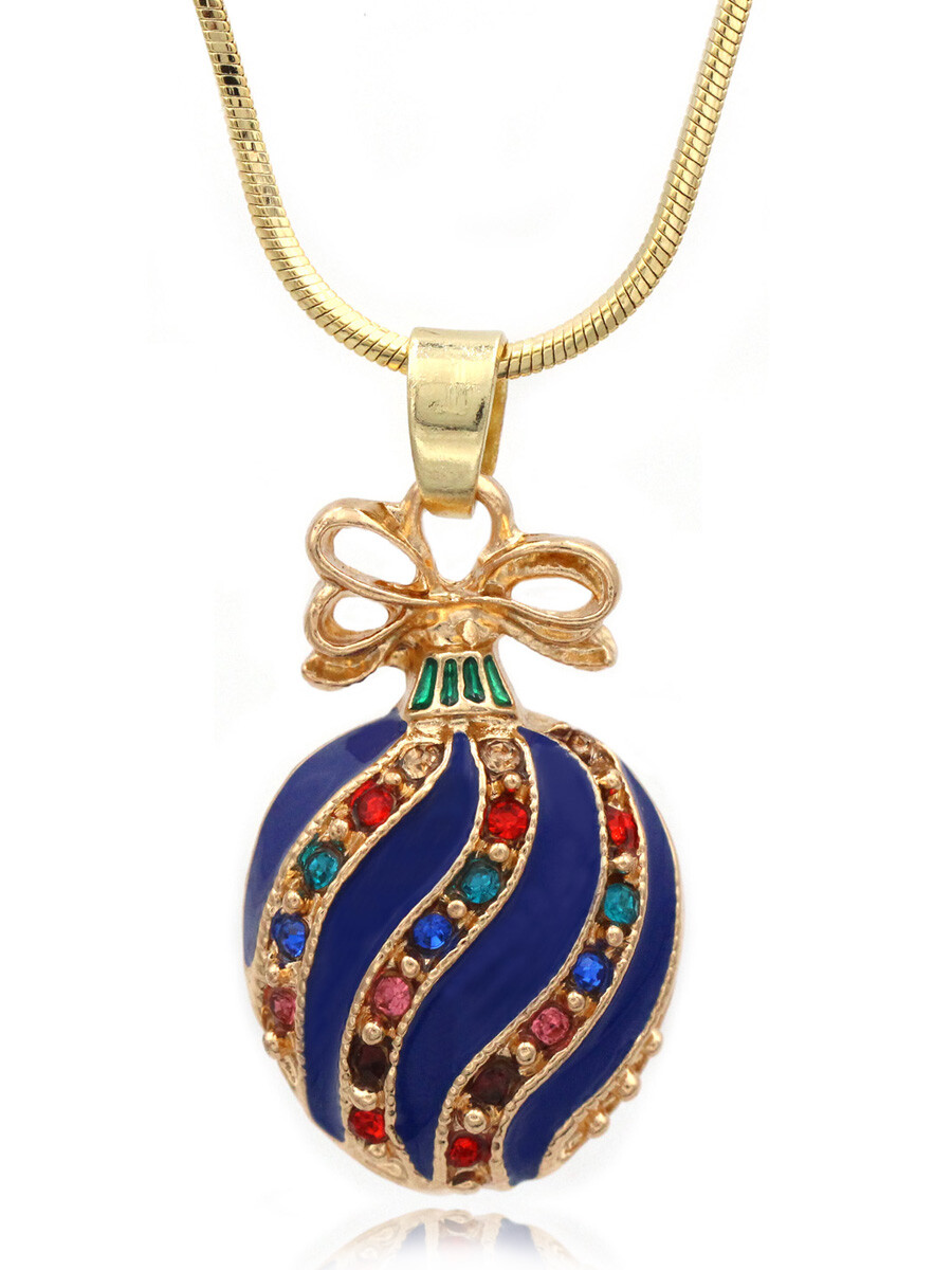 Christmas Ornament Red Royal Blue Charm Necklace Pendant Holiday Jewelry Gift
