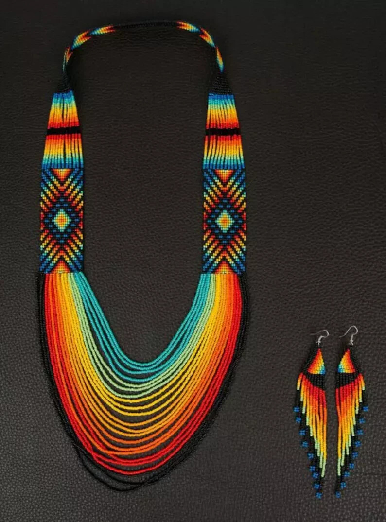 New Handmade Seed Bead Boho American Style Beaded Multi Strand necklace Earrings