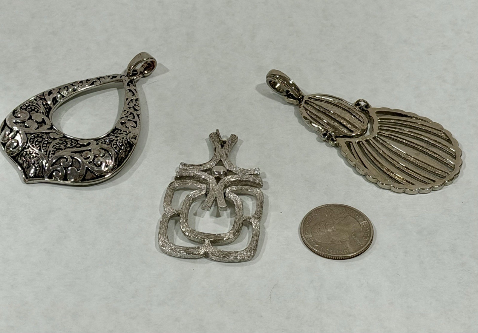 Vintage Silver Tone Pendant Lot of 3 Individual Medium Size Boho Chic Style