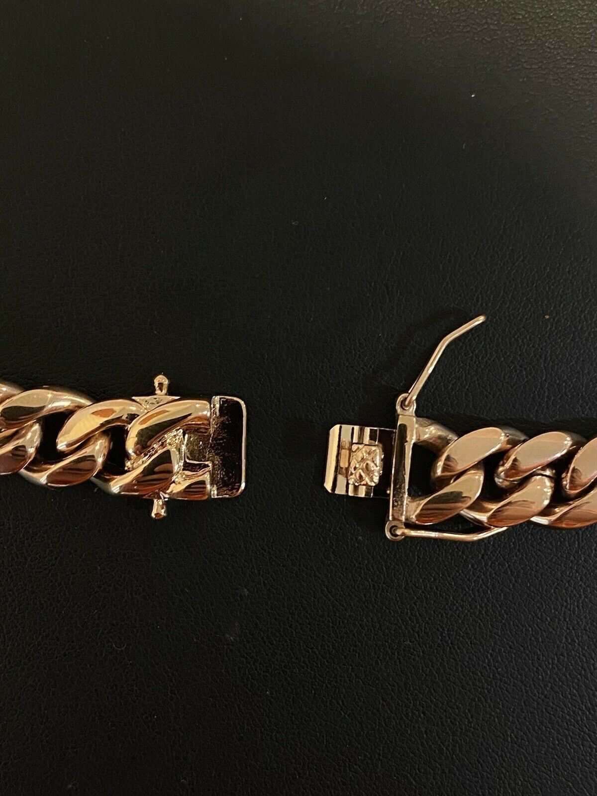12mm 20″ Mens Miami Cuban Link Choker 14k Rose Gold Plated Stainless Steel Chain
