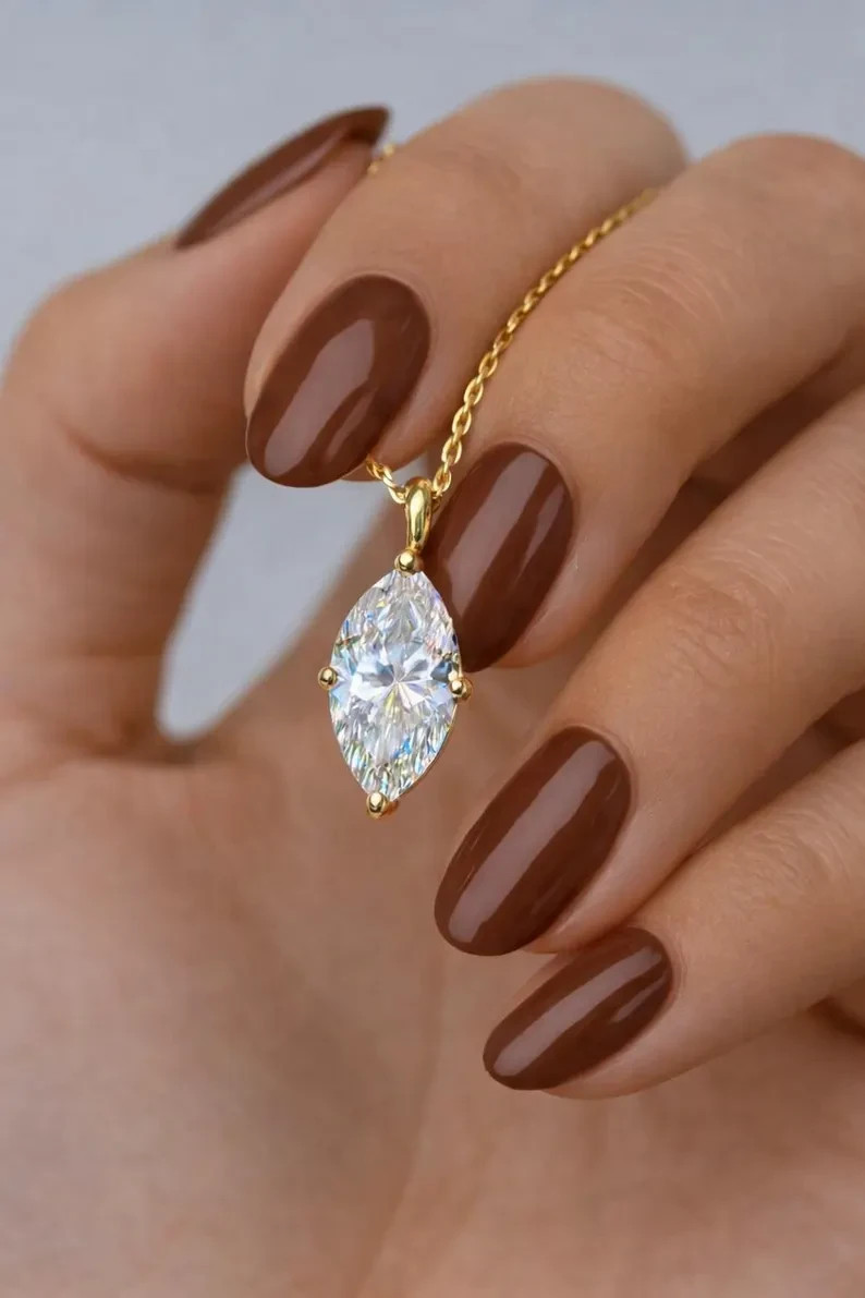 Solitaire Pendant Necklace Marquise Simulated Diamond In 14k Yellow Gold Plated