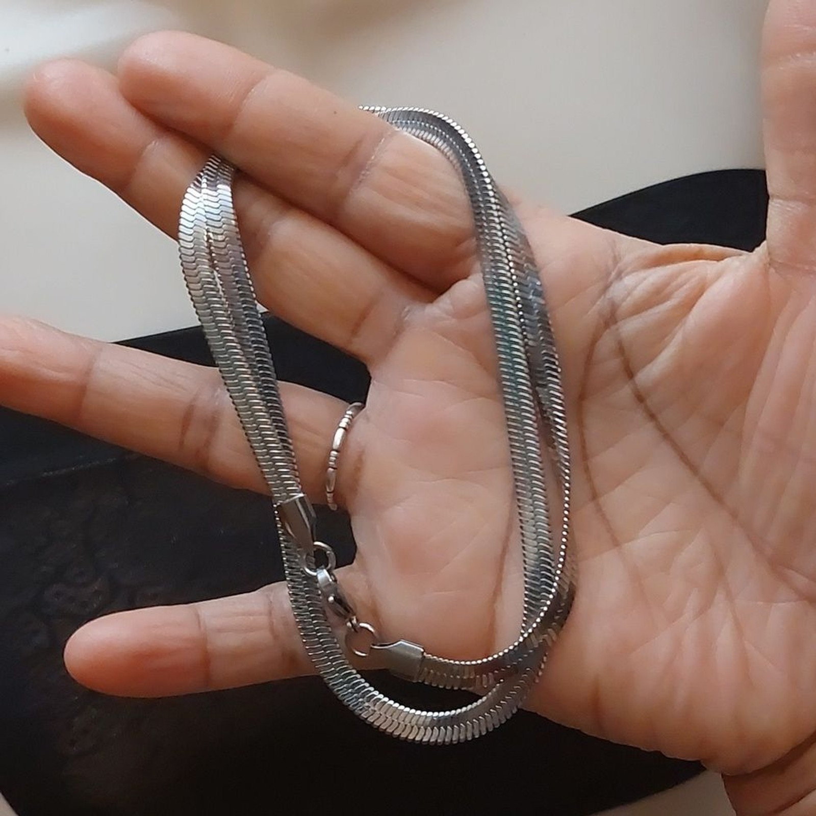 5mm Silver Tone Flat Wide Herringbone Chain Necklace 20 inches Long