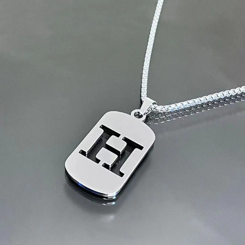 Fashion Punk A-Z Initial Tag Letter Stainless Steel Pendant Necklaces for Men