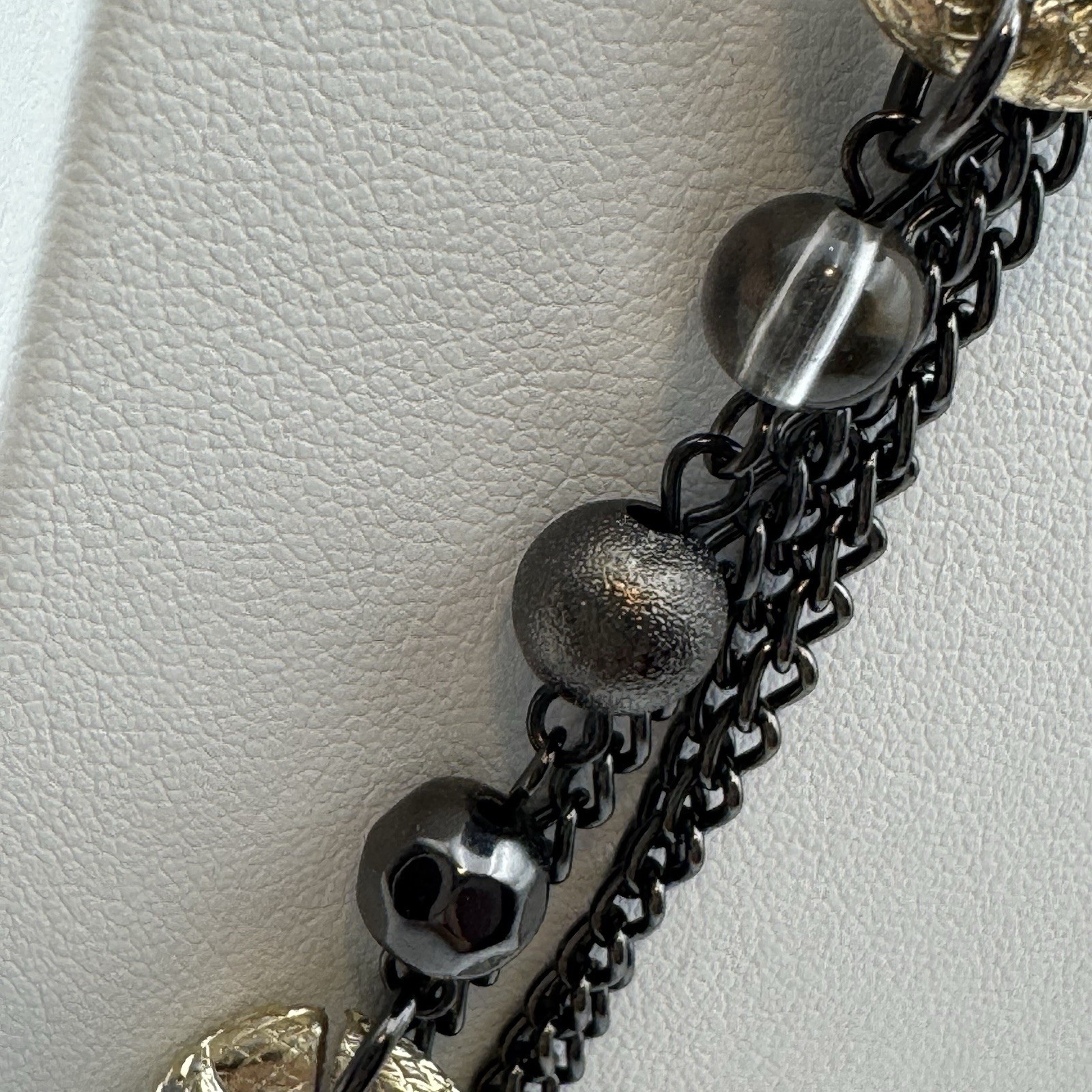 NY & Co Mixed Metal Layered Chain Necklace Gunmetal Gold Tone Statement 36″