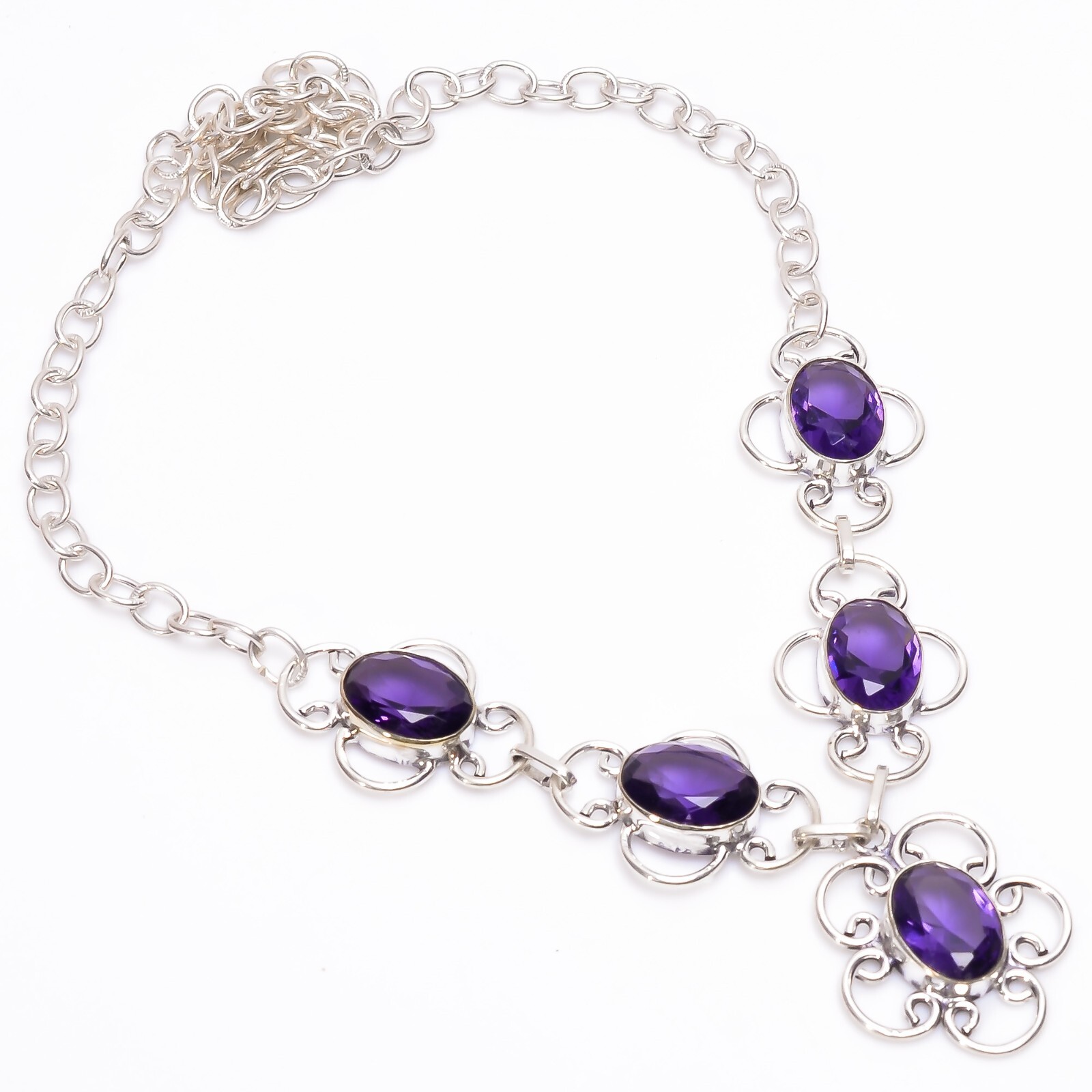 Vintage Handmade Oval Shape Gemstone Jewelry Necklace Size- 18″
