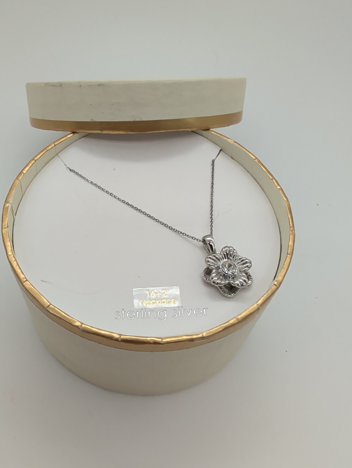 Sterling Silver Sophia Fiore Forget -Me-Not Pendant Necklace CZ 16+2 Inch