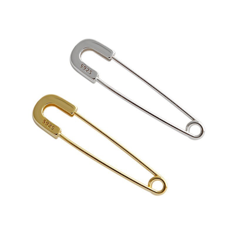 Paperclip Safety Pin Dangle Earrings Hoop Drop Gold Plated S925 Sterling Silver