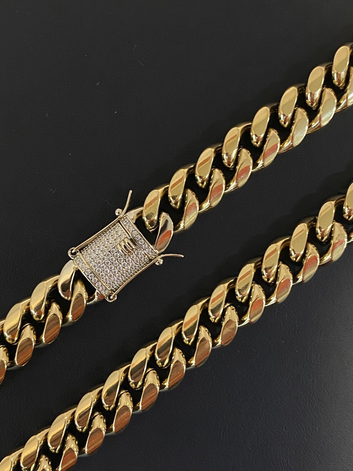Miami Cuban Chain 14k Gold Plated SS Men Hip Hop Choker Iced CZ Box Lock 14mm