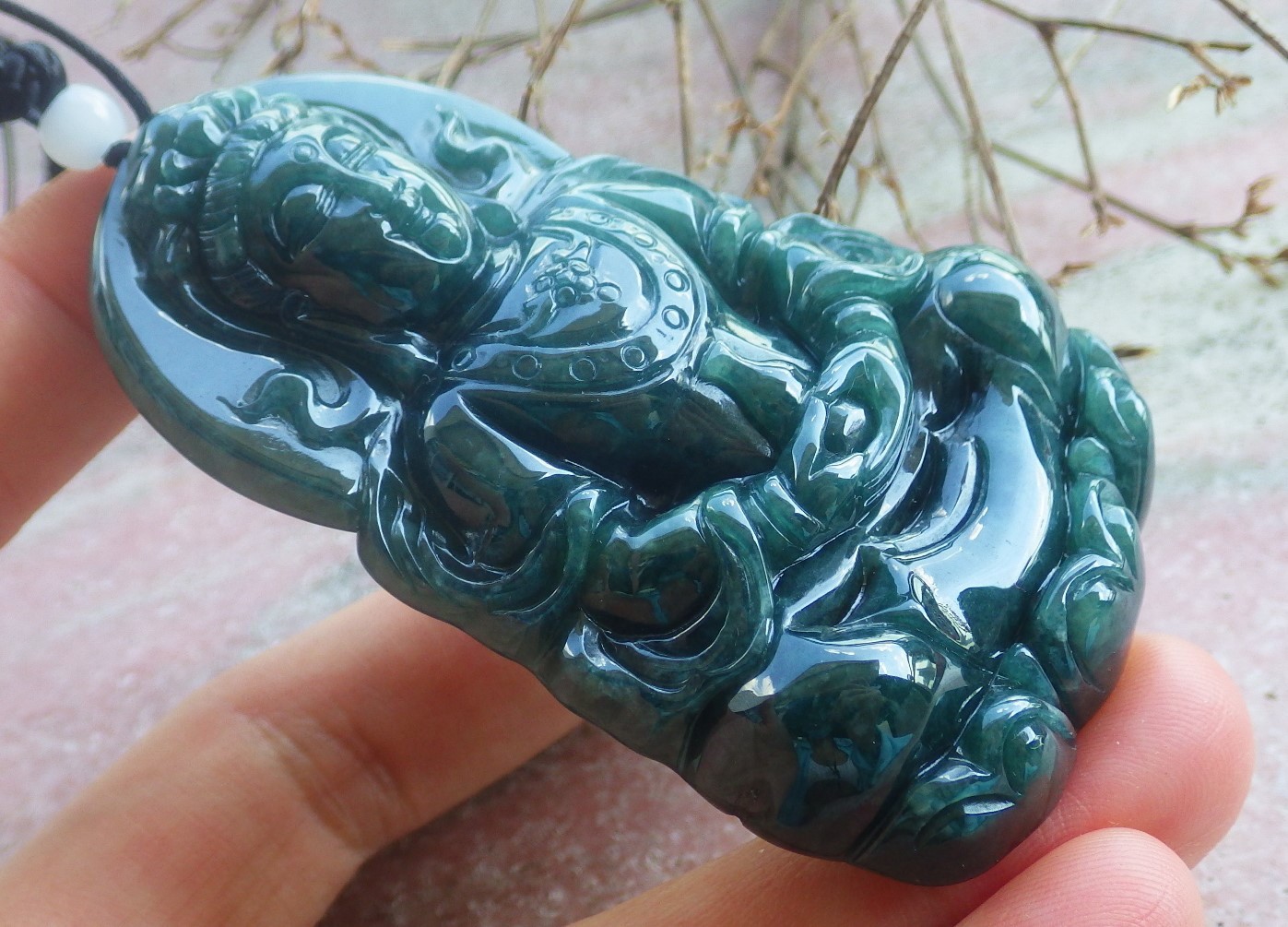 Video Certified A JADE JADEITE PENDANT Guanyin Kwan Yin Lotus Vase 观音 419131 TS