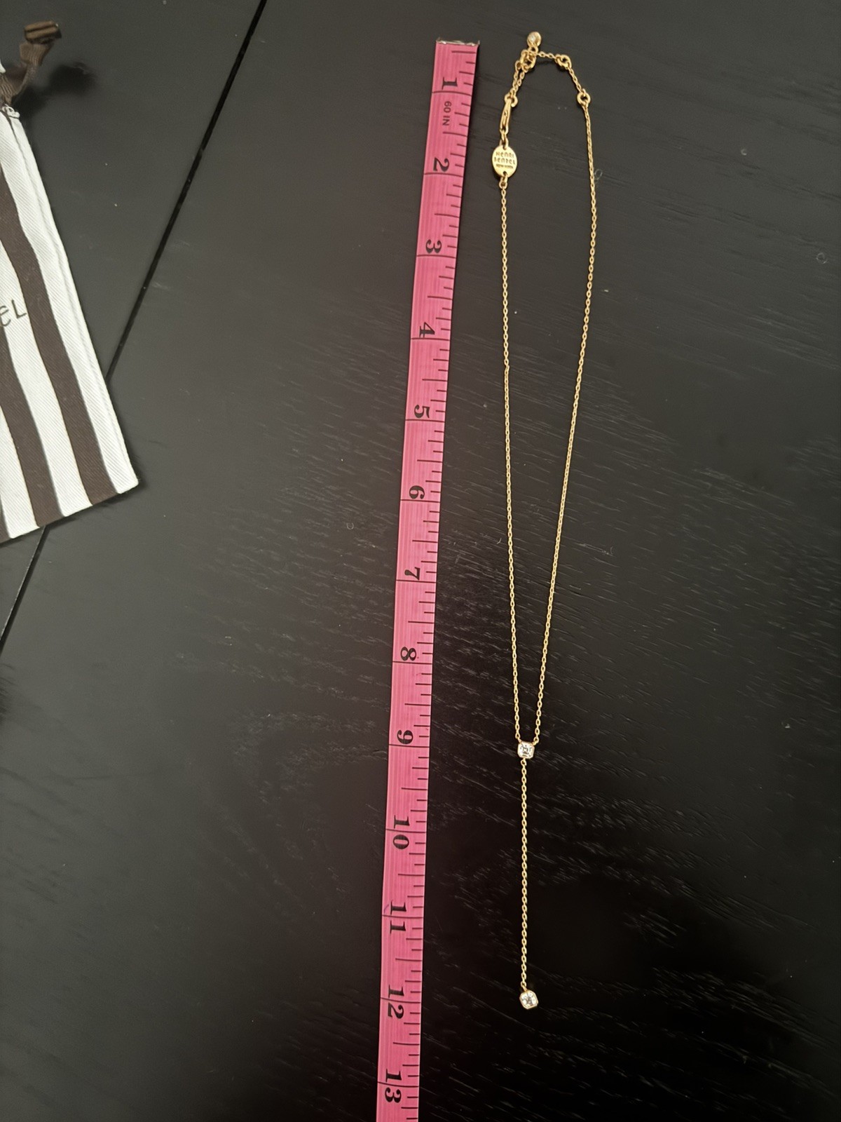 Henri Bendel 12″ Rose Gold Drop Pendant Necklace With Pouch And Box