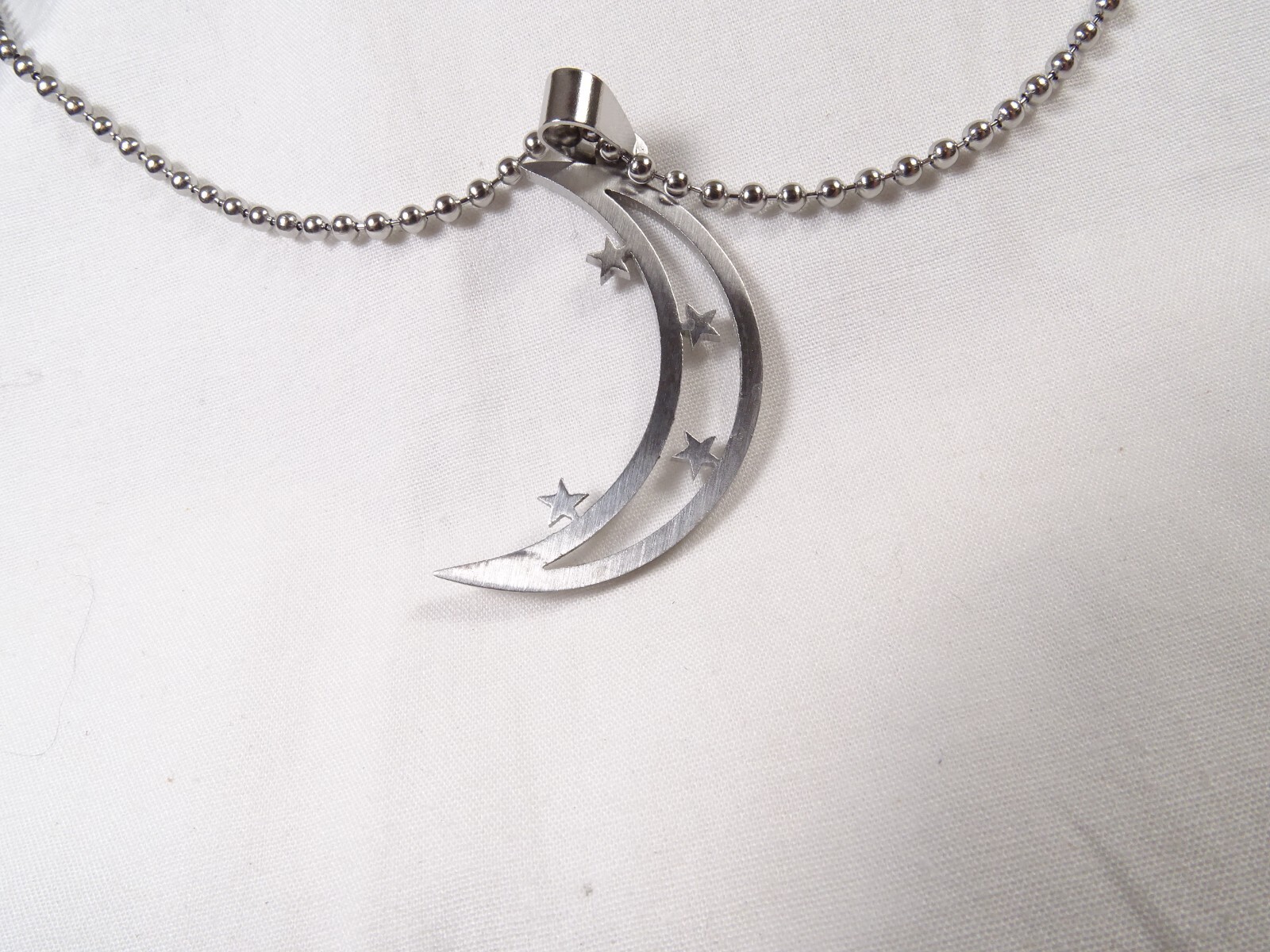 New Large Chrome Stainless Moon & Stars 25” Steel Ball Chain Unisex Necklace