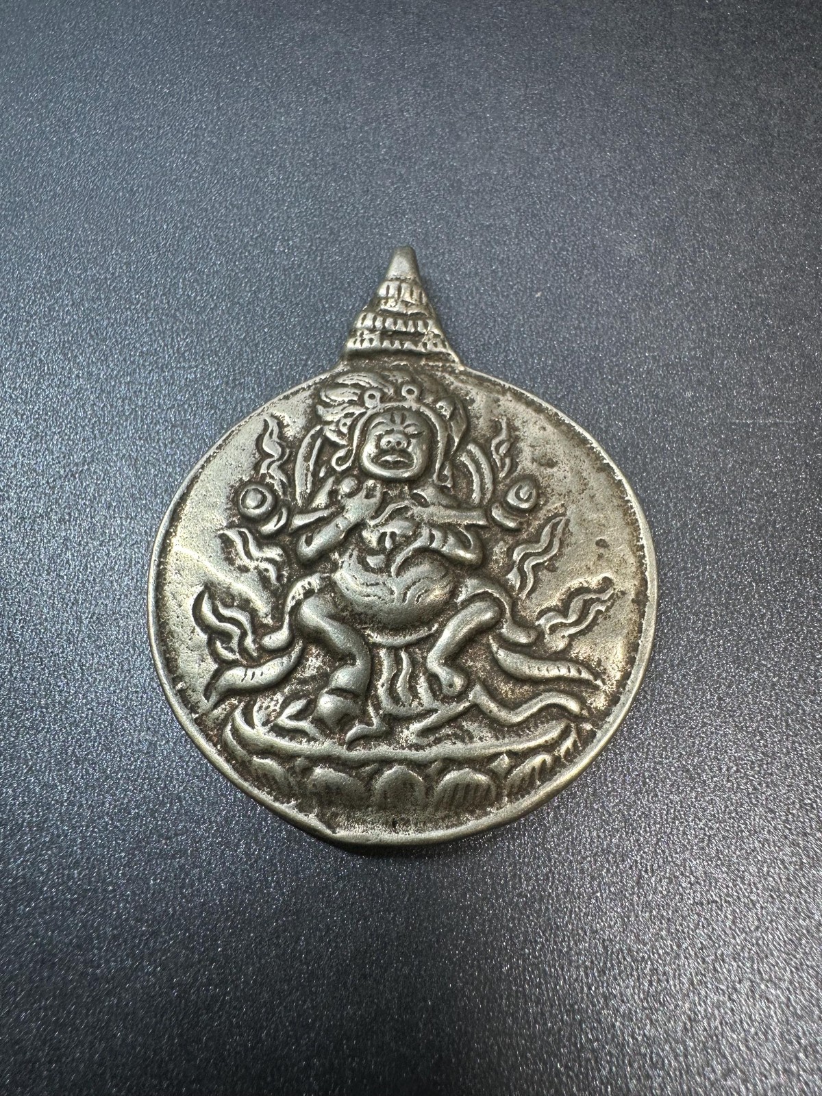 Nepal Tibet Buddhist White Copper Black Mahakala Talisman Pendant | NinePalace