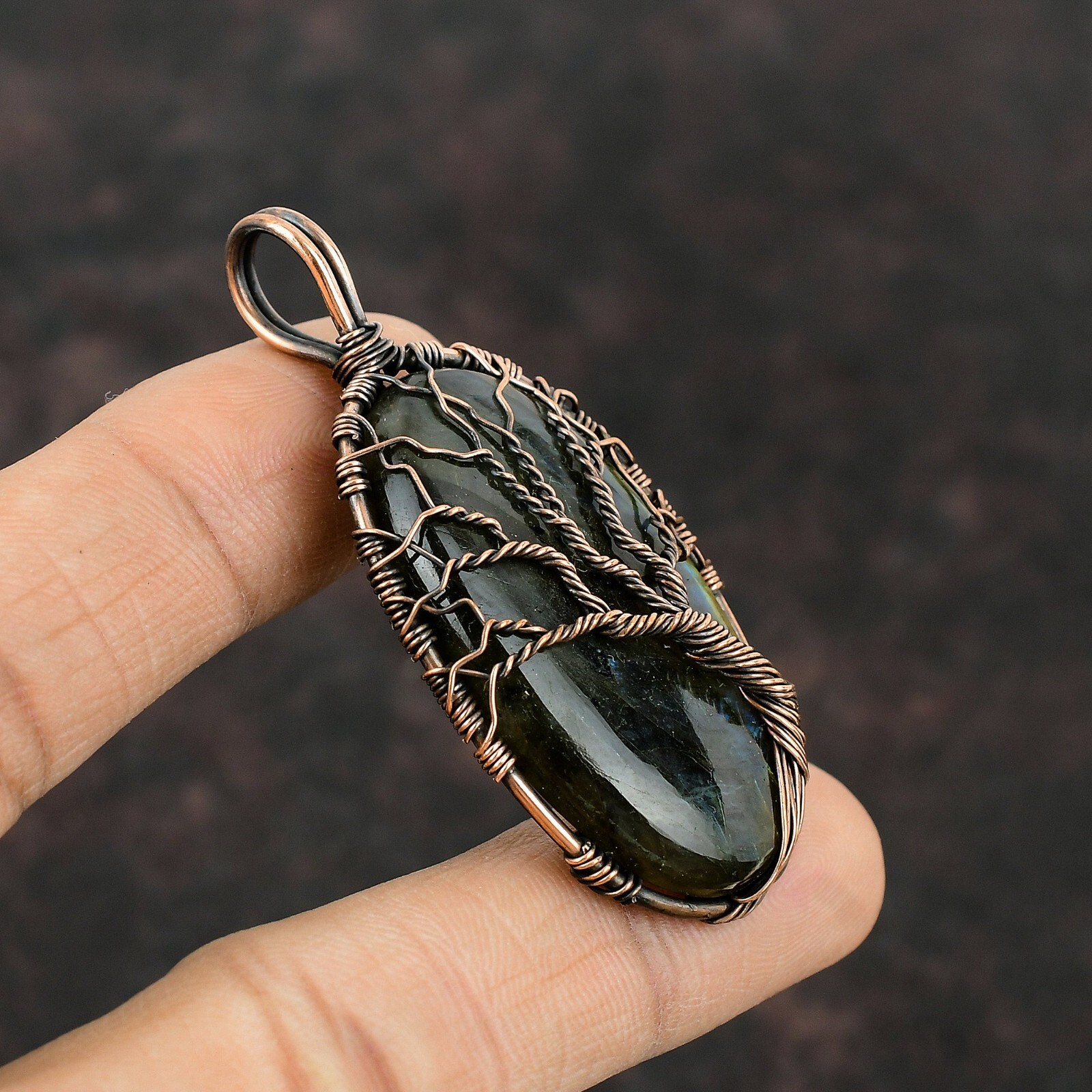 Gift For Her Copper Labradorite Jewelry Wire Wrapped Tree Of Life Pendant 2.36″