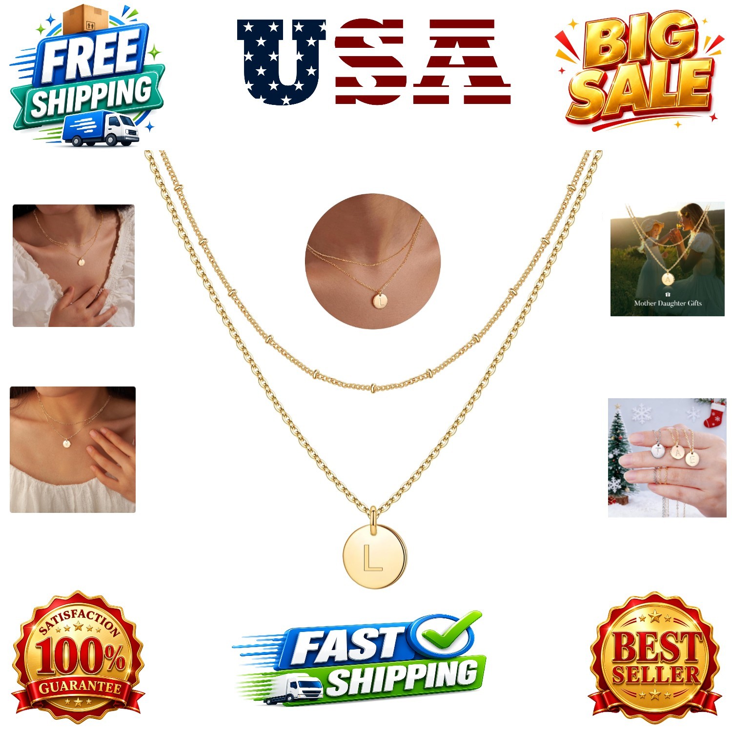 Initial Necklaces for Women Girls, Disc Letter A-Z Layered Necklace | Disc Ne…