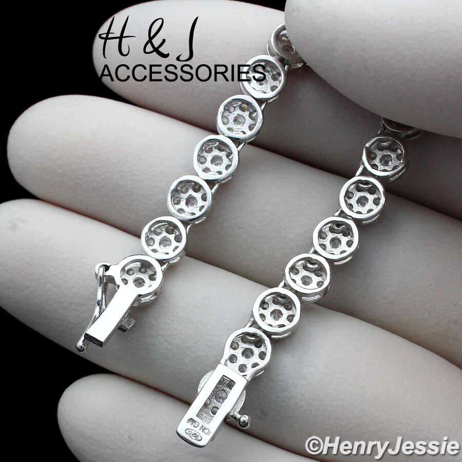 MEN 925 STERLING SILVER 18″-30″X5MM 1 ROW ICY CZ FLOWER CLUSTER NECKLACE*N15