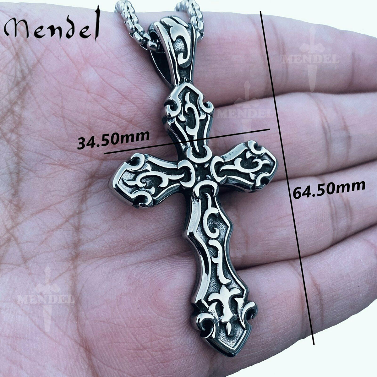 MENDEL Mens Big Large Stainless Steel Gothic Cross Pendant Necklace For Men Boys