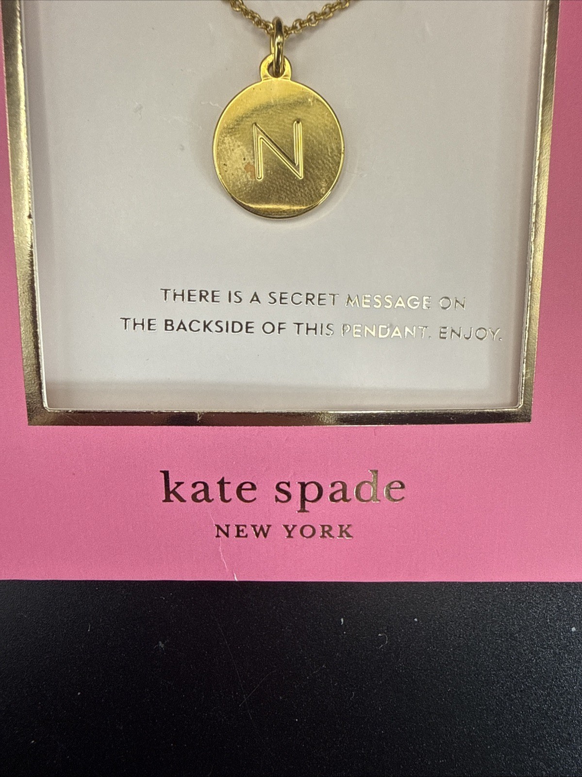 NEW Kate Spade Gold Tone Round N Initial Pendant Necklace 17-20” Adjustable