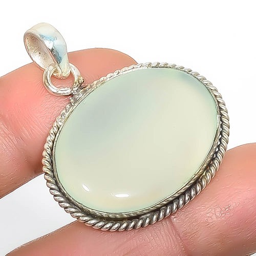 Natural Aqua Chalcedony – Brazil Gemstone 925 Silver Plated Pendant 1.56″ T38