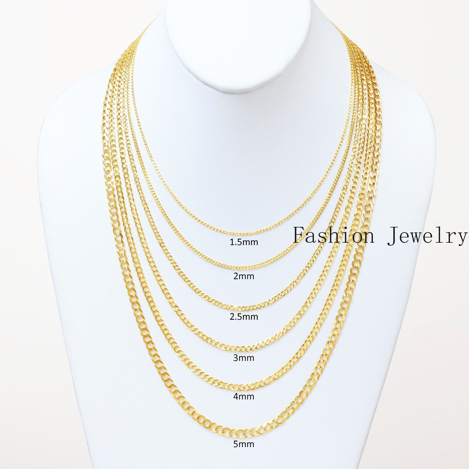 10K Yellow Gold Solid 2mm-12.5mm Cuban Curb Chain Link Pendant Necklace 16″- 30″